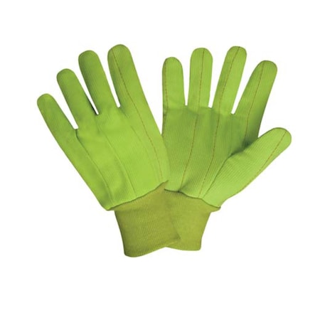 Cordova High Visibility, Lime Green, Double Palm Gloves, Cotton Corded Canvas Fabric, Clute Pattern, 12PK 2850CD